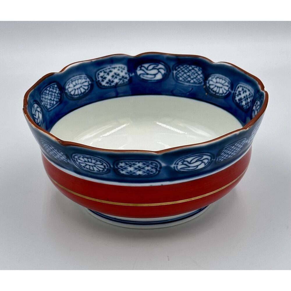Vintage Takahashi Imari Revival 6" Bowl Persimmon Red, Blue & White 1960s